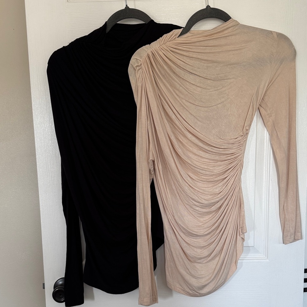 Chicwish Draped Long Sleeve Tunics in Black and Beige small